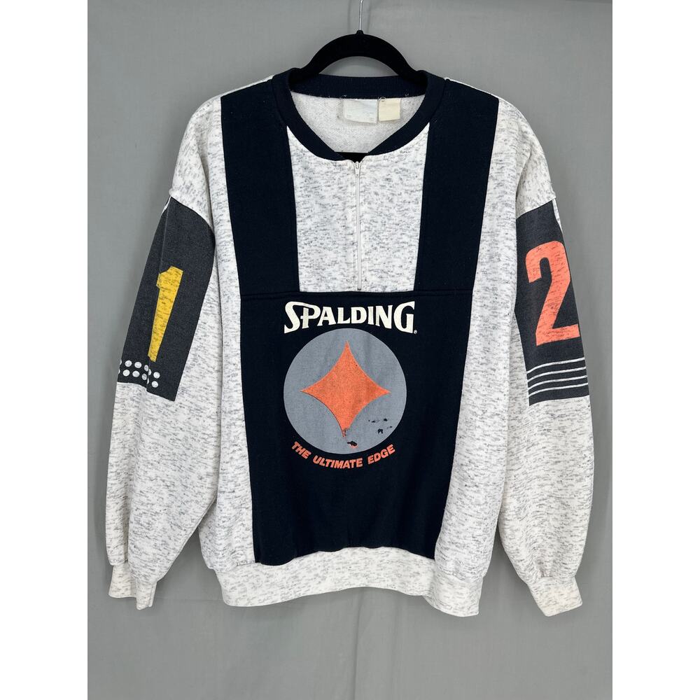 80s Vintage Spalding Sweatshirt Mens Large Gray Black Basketball Zip Rare